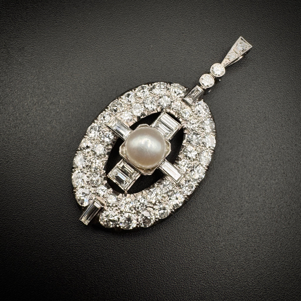 Art Deco Diamonds & Pearl Platinum Pendant