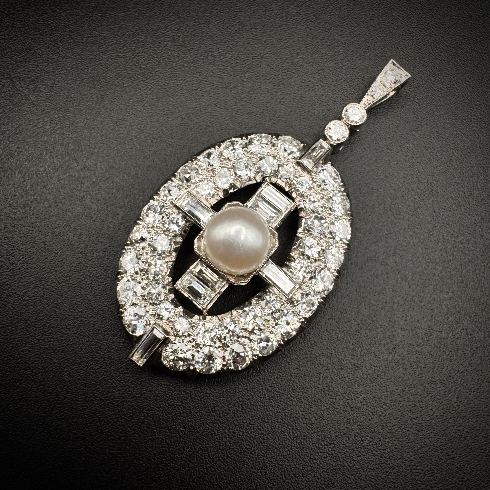 Art Deco Diamonds & Pearl Platinum Pendant
