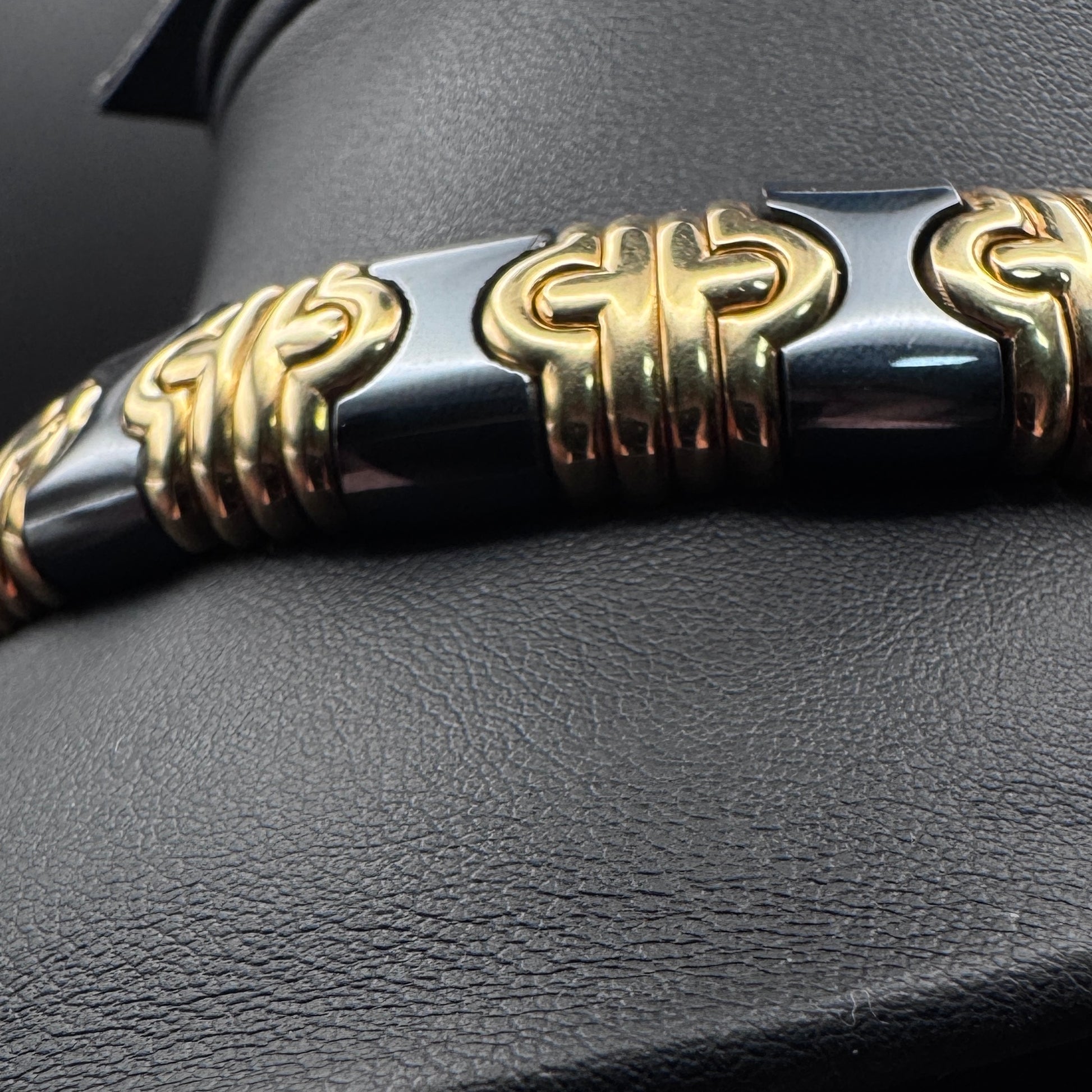 Bulgari 1980s “Parentesi“ Hematite Gold Necklace