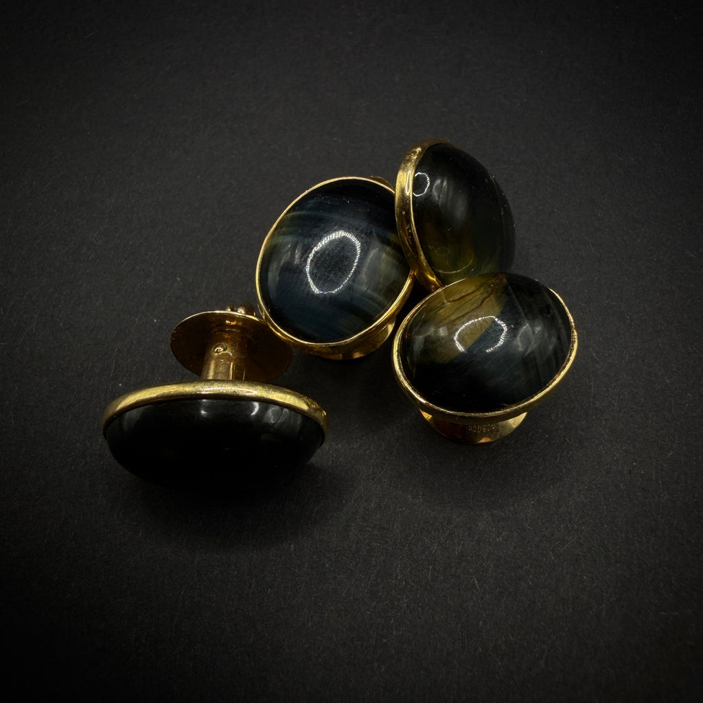 Van Cleef & Arpels Labradorite 1950s Button Gold Cufflinks
