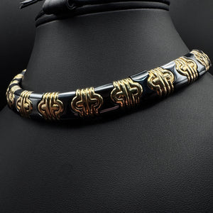 Bulgari 1980s “Parentesi“ Hematite Gold Necklace