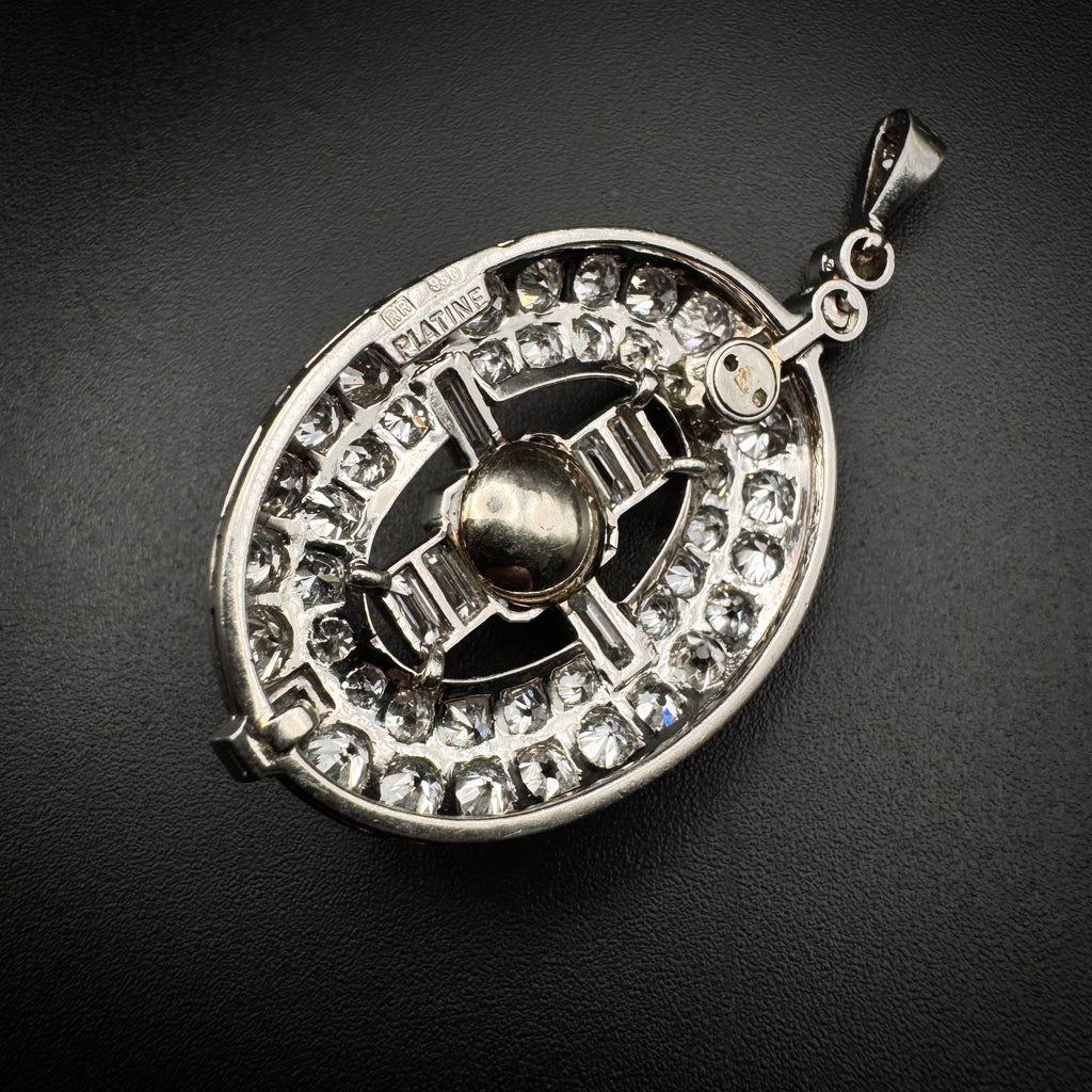 Art Deco Diamonds & Pearl Platinum Pendant