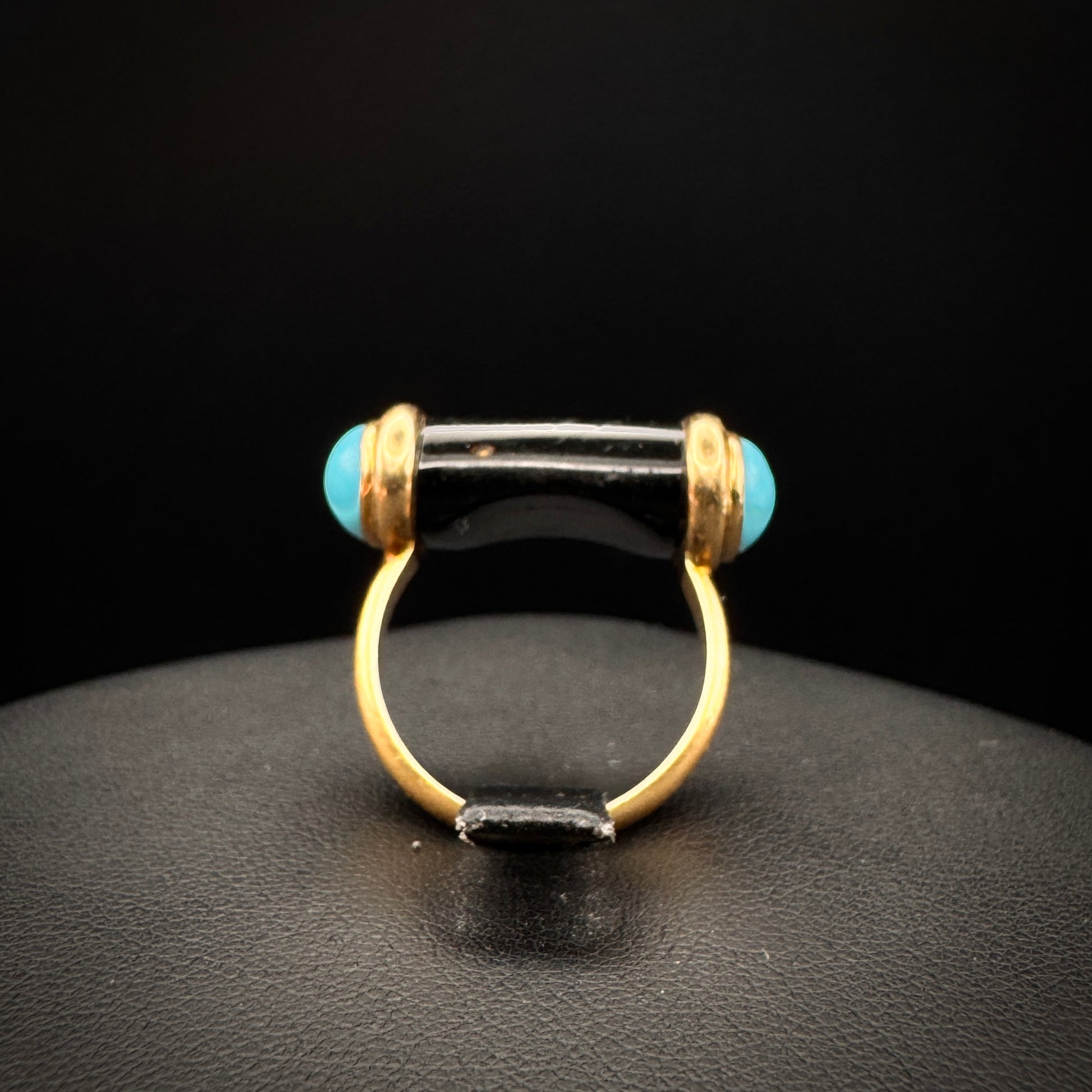 Vintage 1970s French "Bar" Turqouise & Gagate Gold Ring