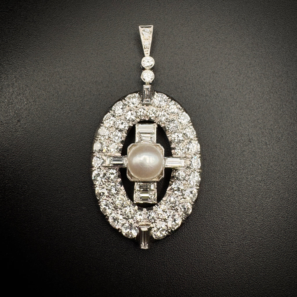 Art Deco Diamonds & Pearl Platinum Pendant