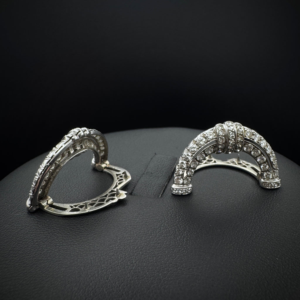 Art Deco "Arrows" Platinum Diamonds Double Clip Brooch