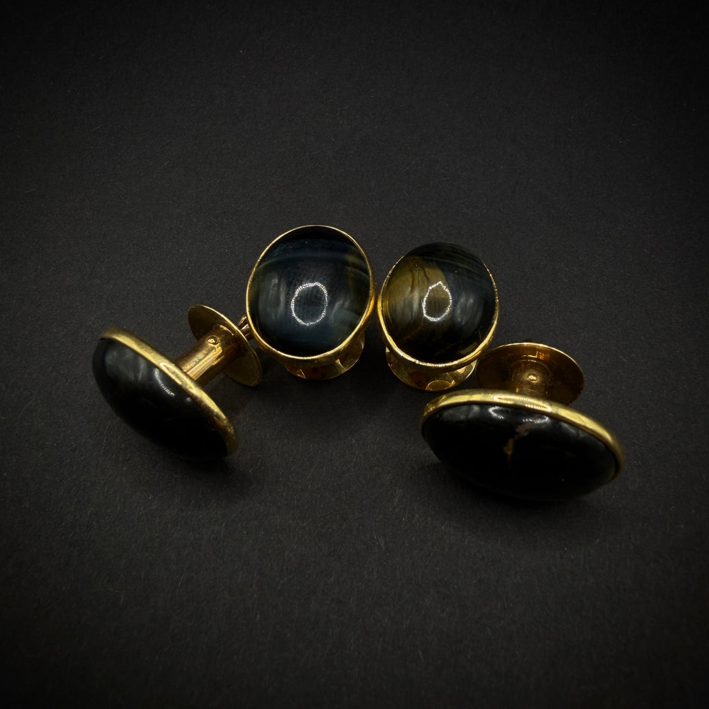 Van Cleef & Arpels Labradorite 1950s Button Gold Cufflinks
