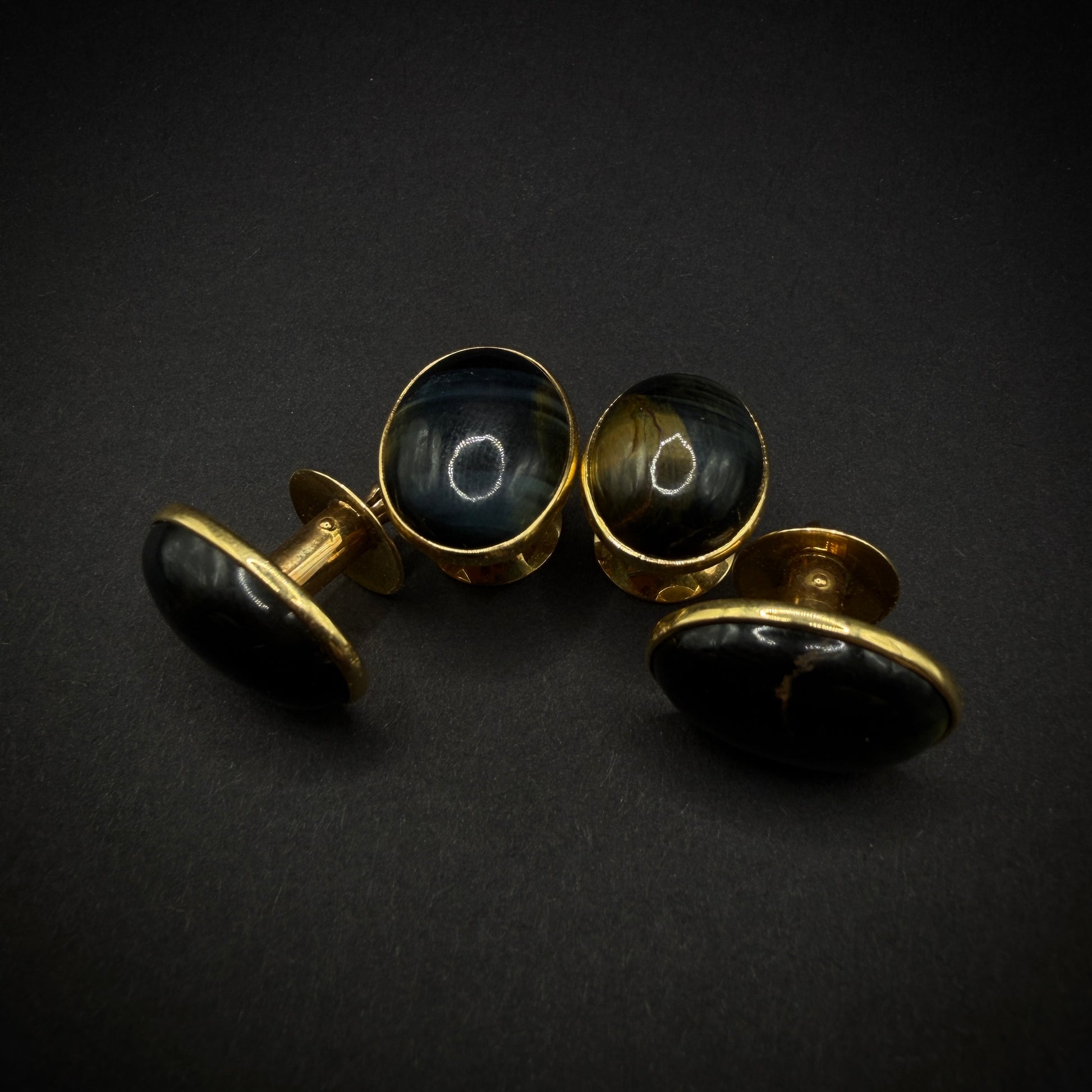 Van Cleef & Arpels Labradorite 1950s Button Gold Cufflinks