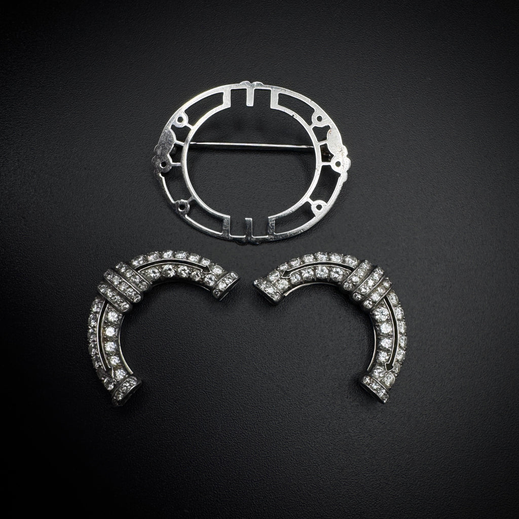 Art Deco "Arrows" Platinum Diamonds Double Clip Brooch