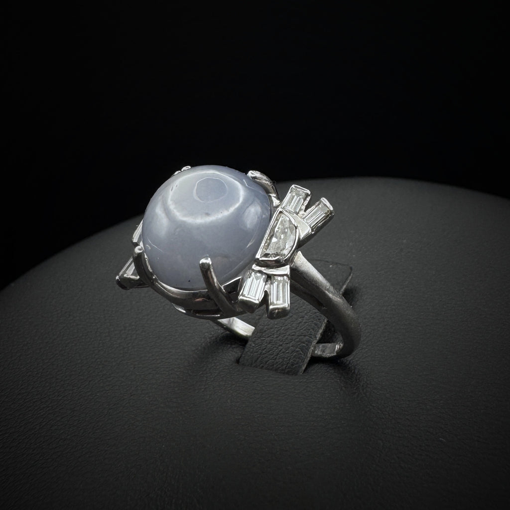 Art Deco Star Sapphire & Diamonds Platinum Ring