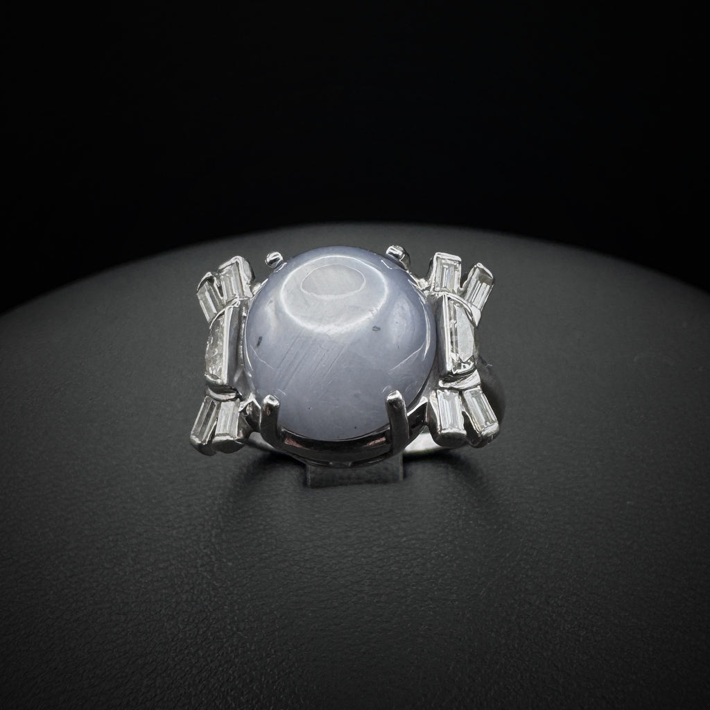 Art Deco Star Sapphire & Diamonds Platinum Ring