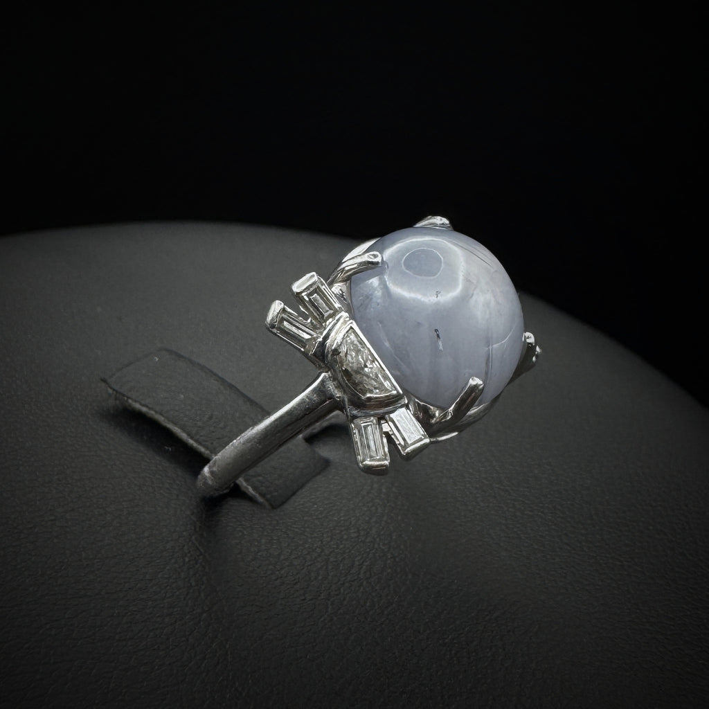 Art Deco Star Sapphire & Diamonds Platinum Ring