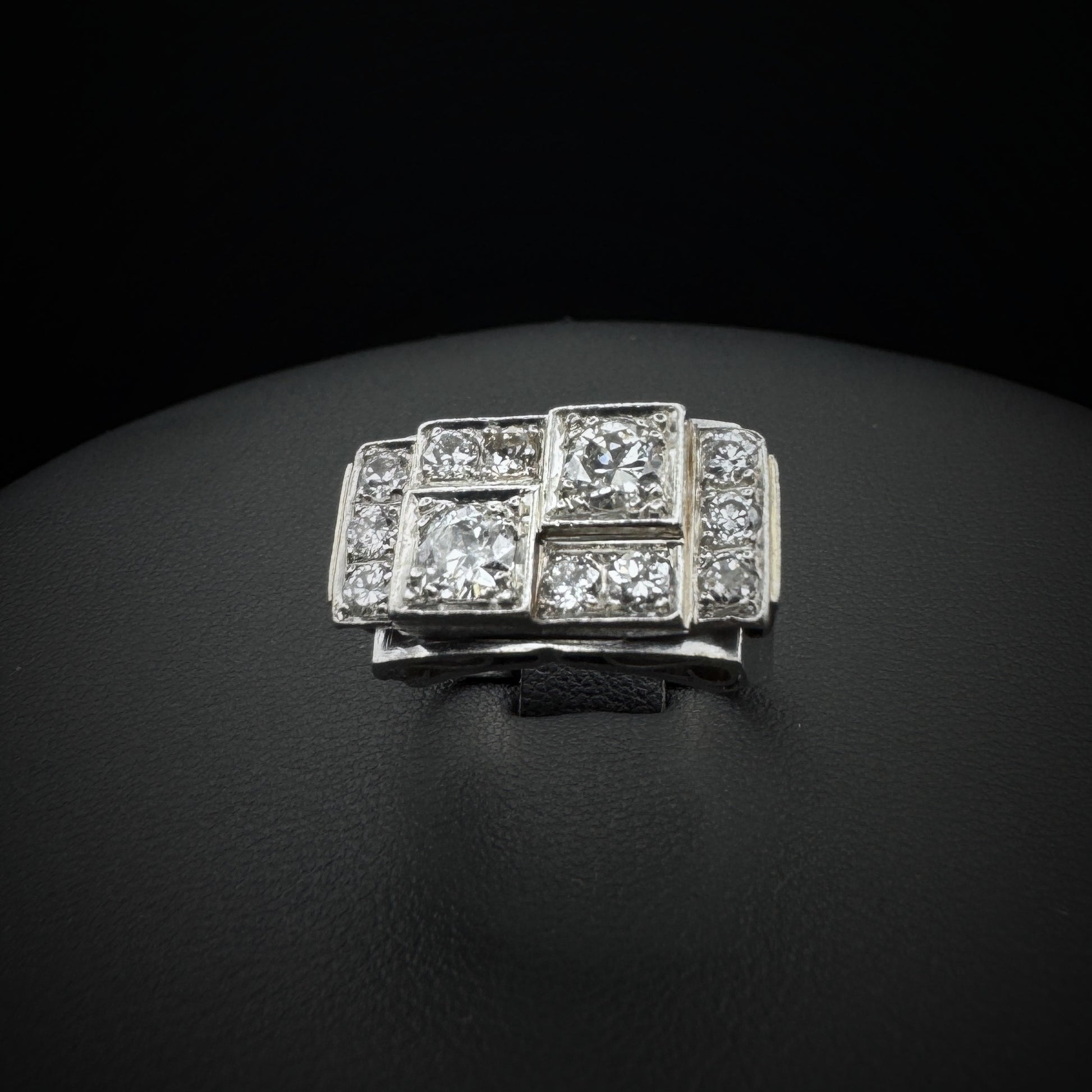 Art Deco "Asymmetrical" Diamonds Platinum Ring