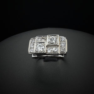 Art Deco "Asymmetrical" Diamonds Platinum Ring