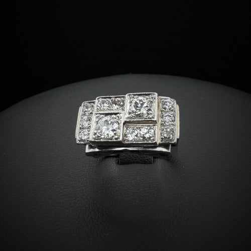 Art Deco "Asymmetrical" Diamonds Platinum Ring