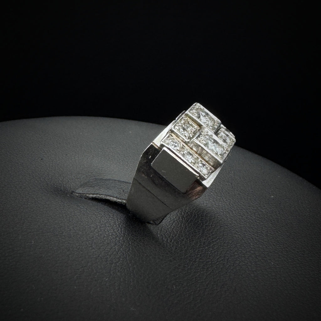 Art Deco "Asymmetrical" Diamonds Platinum Ring