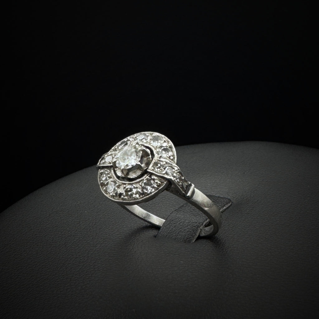 Art Deco "Halo" Diamonds Platinum Ring