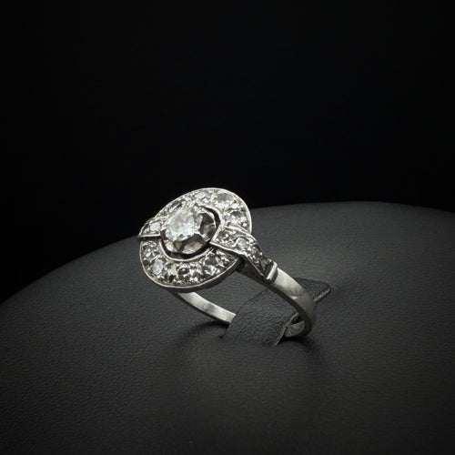 Art Deco "Halo" Diamonds Platinum Ring