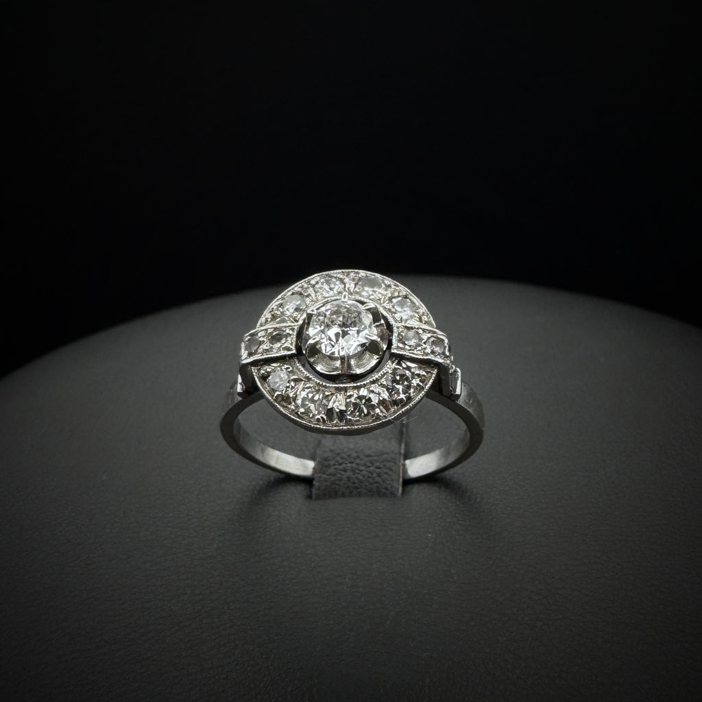 Art Deco "Halo" Diamonds Platinum Ring