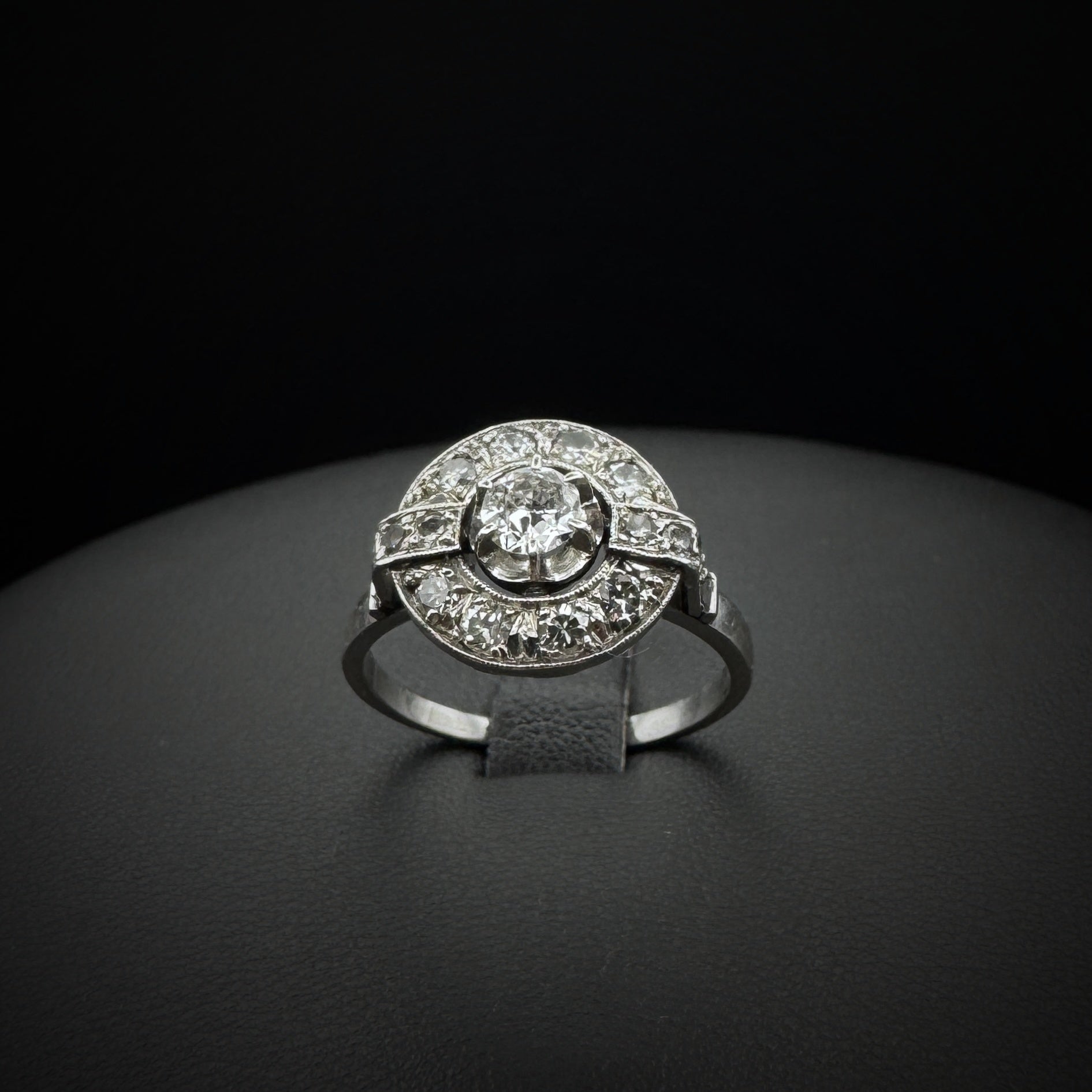 Art Deco "Halo" Diamonds Platinum Ring