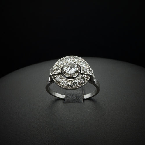 Art Deco "Halo" Diamonds Platinum Ring