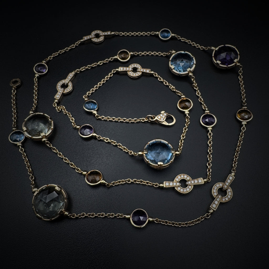Bulgari "Parentesi" Sautoir Multicolor Stones 90cm Long Necklace
