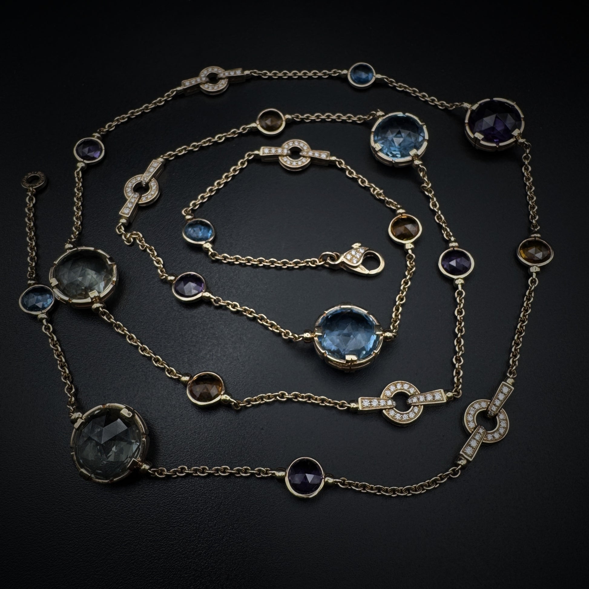 Bulgari "Parentesi" Sautoir Multicolor Stones 90cm Long Necklace