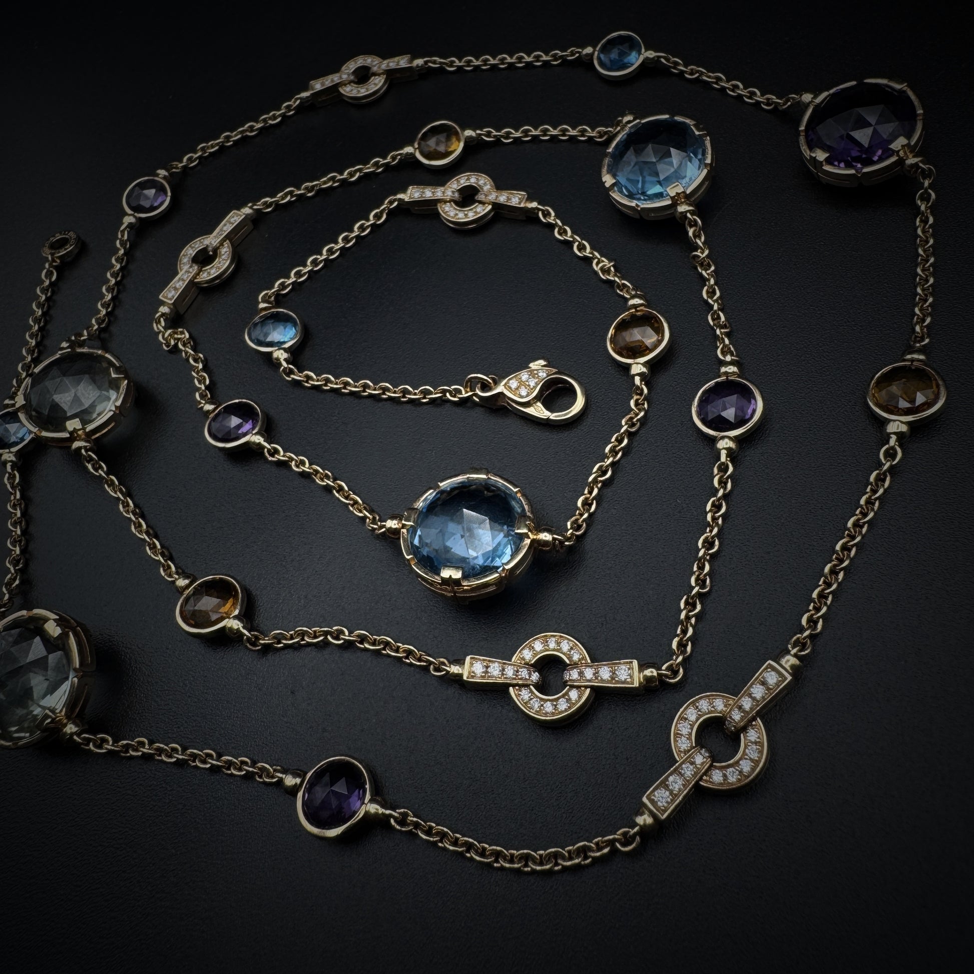 Bulgari "Parentesi" Sautoir Multicolor Stones 90cm Long Necklace