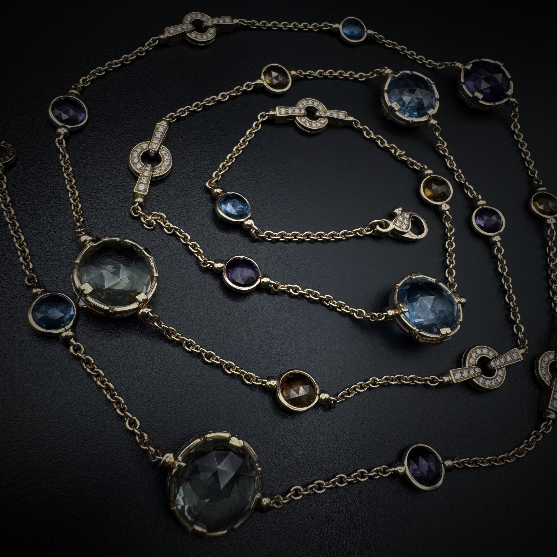 Bulgari "Parentesi" Sautoir Multicolor Stones 90cm Long Necklace