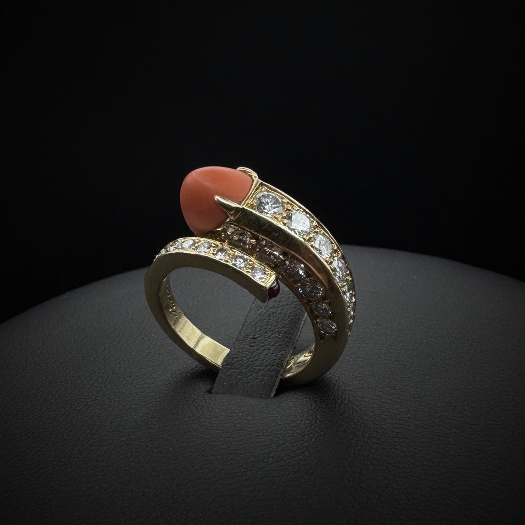 Cartier Paris 1970s "Snake" Coral & Diamonds Gold Ring