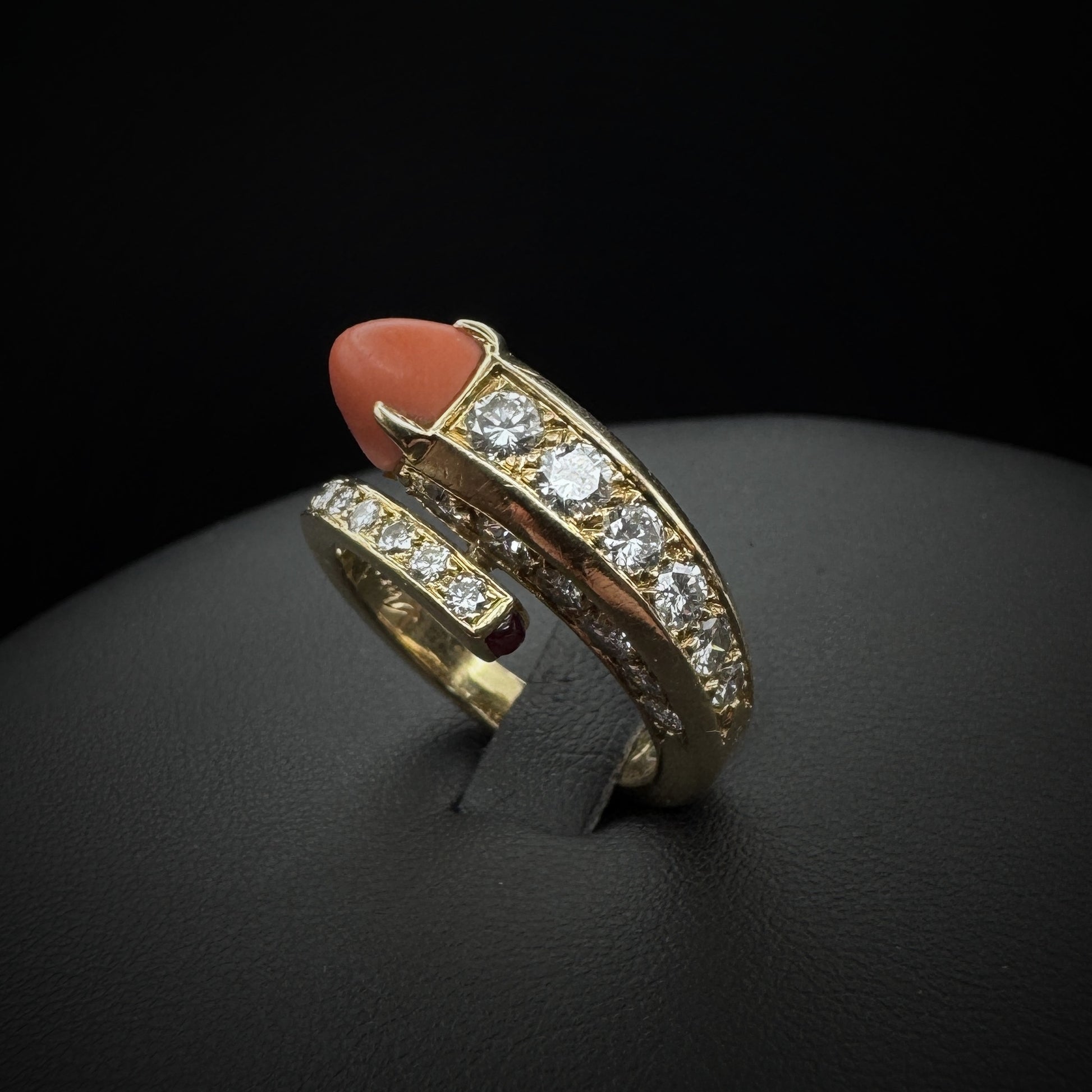 Cartier Paris 1970s "Snake" Coral & Diamonds Gold Ring