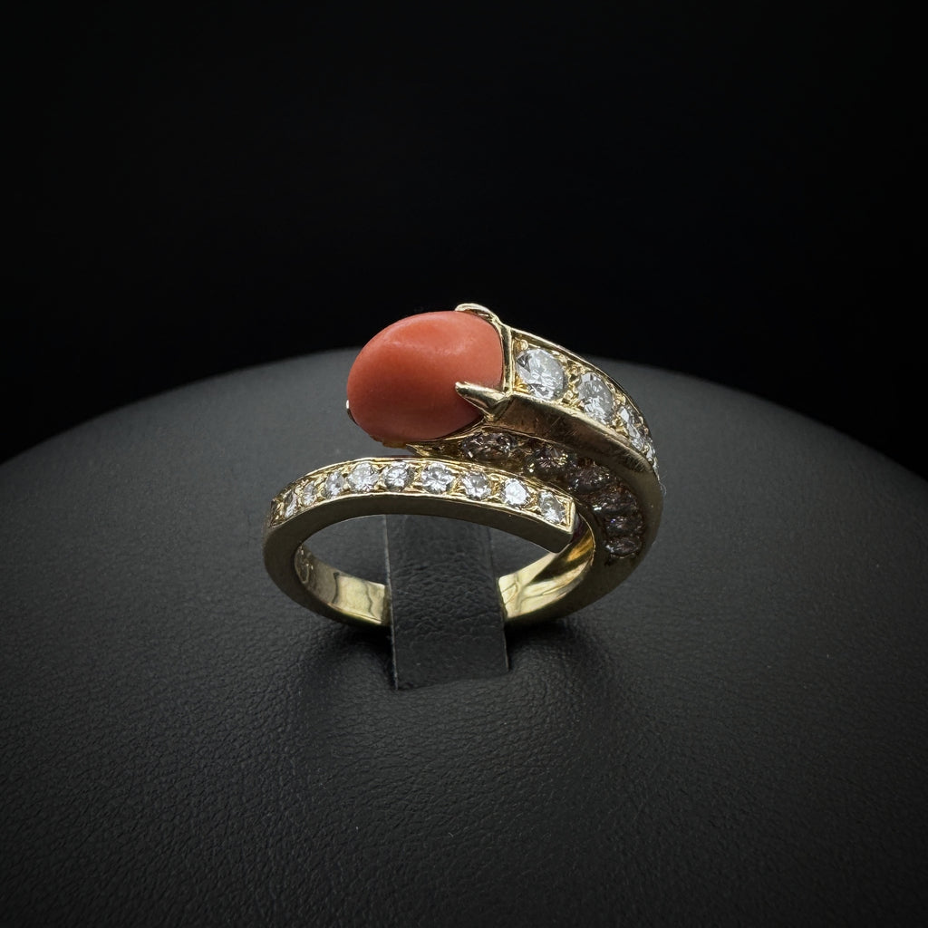 Cartier Paris 1970s "Snake" Coral & Diamonds Gold Ring