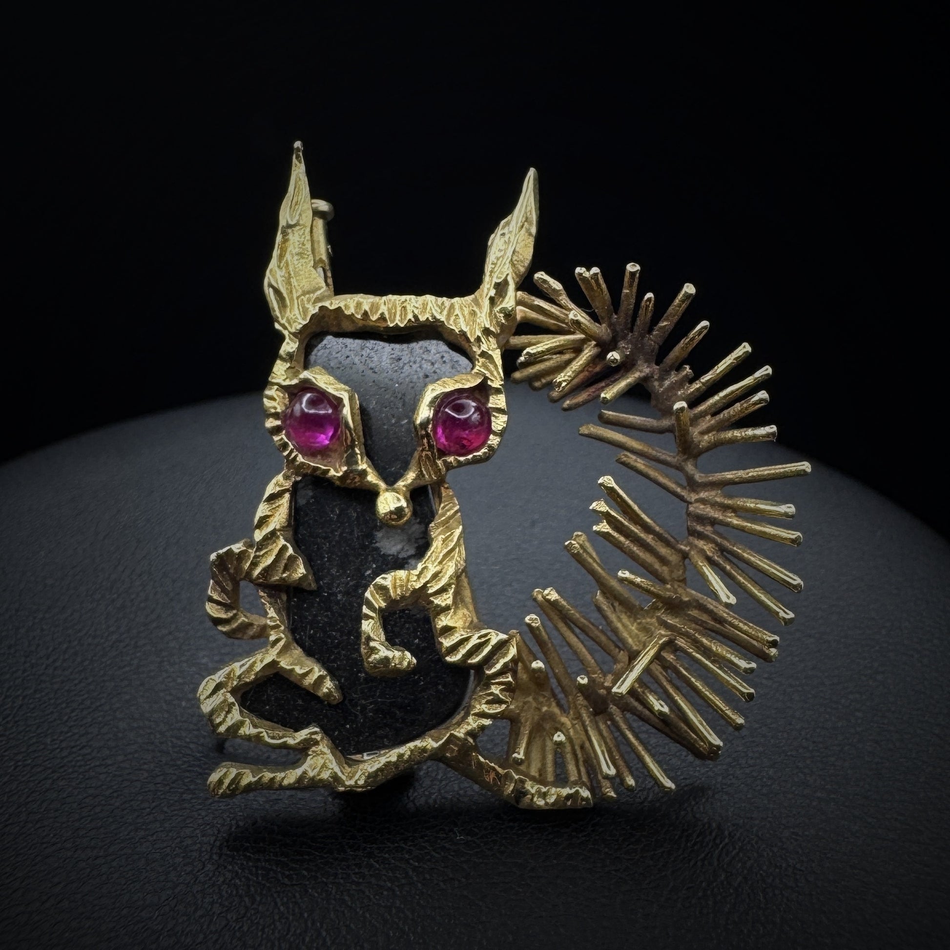 Gübelin "Squirrel" Snowflake Obsidian & Rubies Gold Brooch
