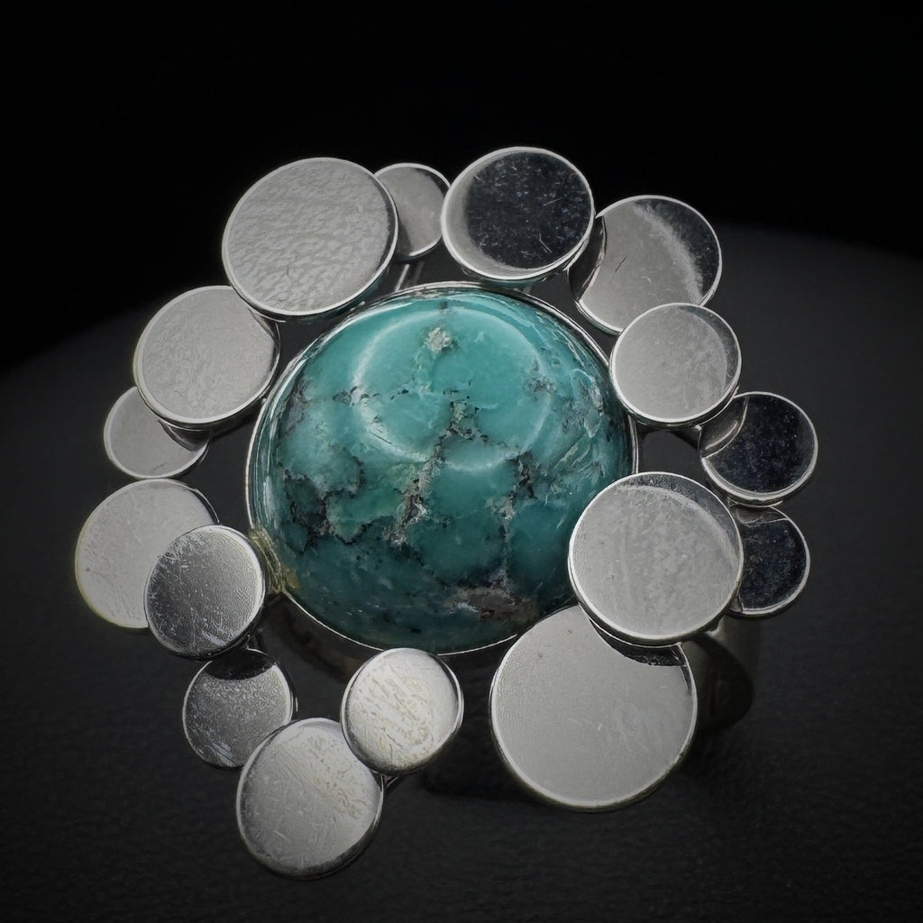 Vintage "Plates" Turquoise Whitegold Ring
