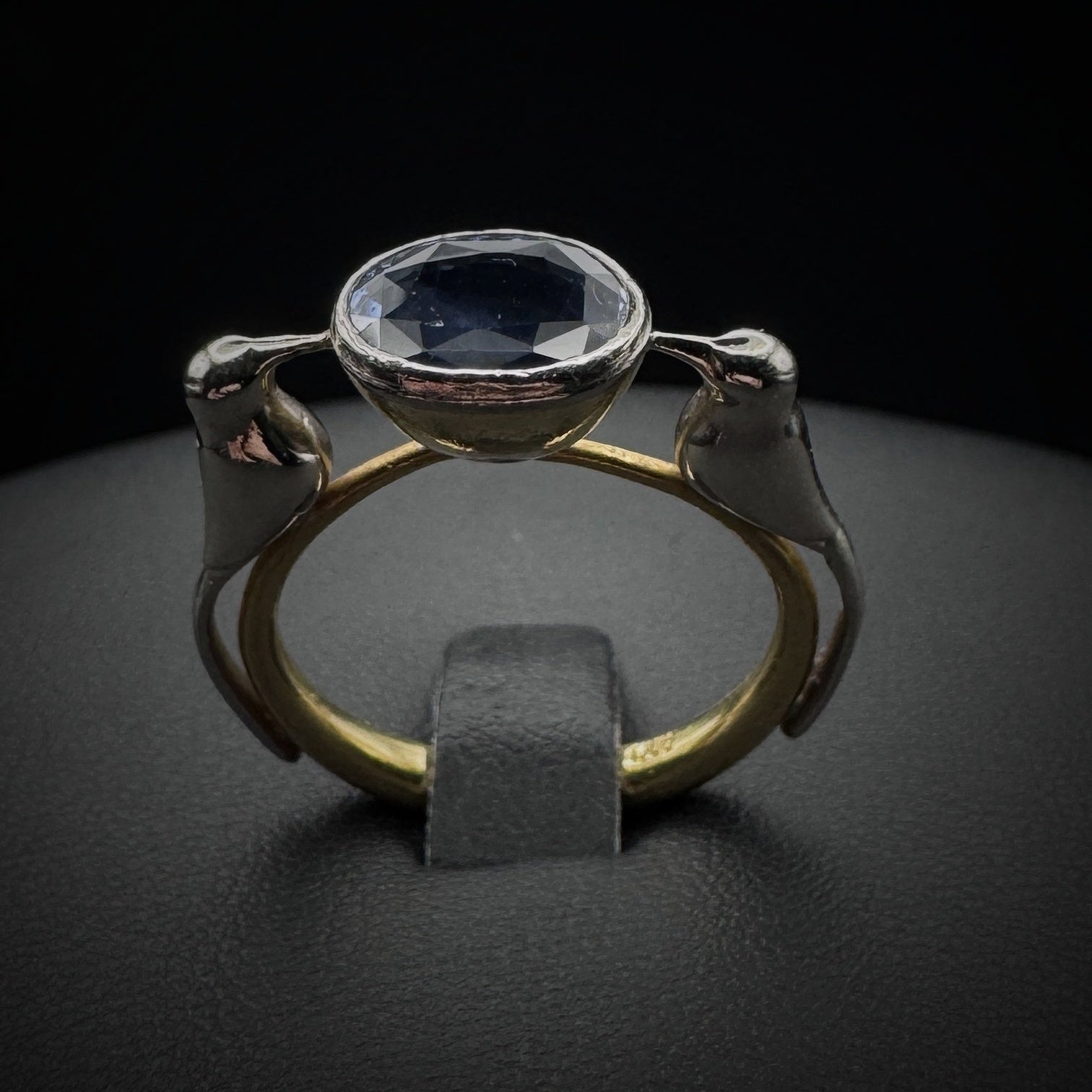 Vintage Artistic "Lovebirds" Sapphire Gold Ring