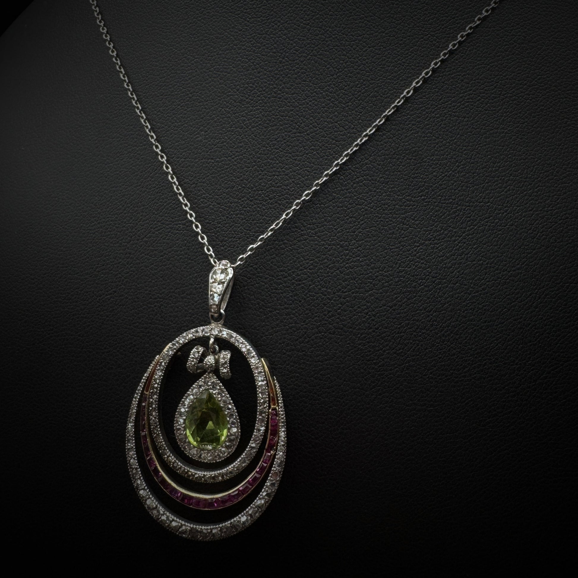 Art Nouveau "Suffragettes" Peridot/Ruby/Diamond Platinum Necklace