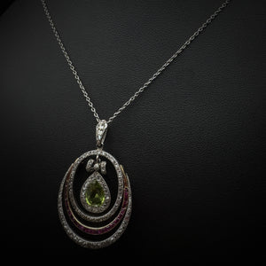 Art Nouveau "Suffragettes" Peridot/Ruby/Diamond Platinum Necklace