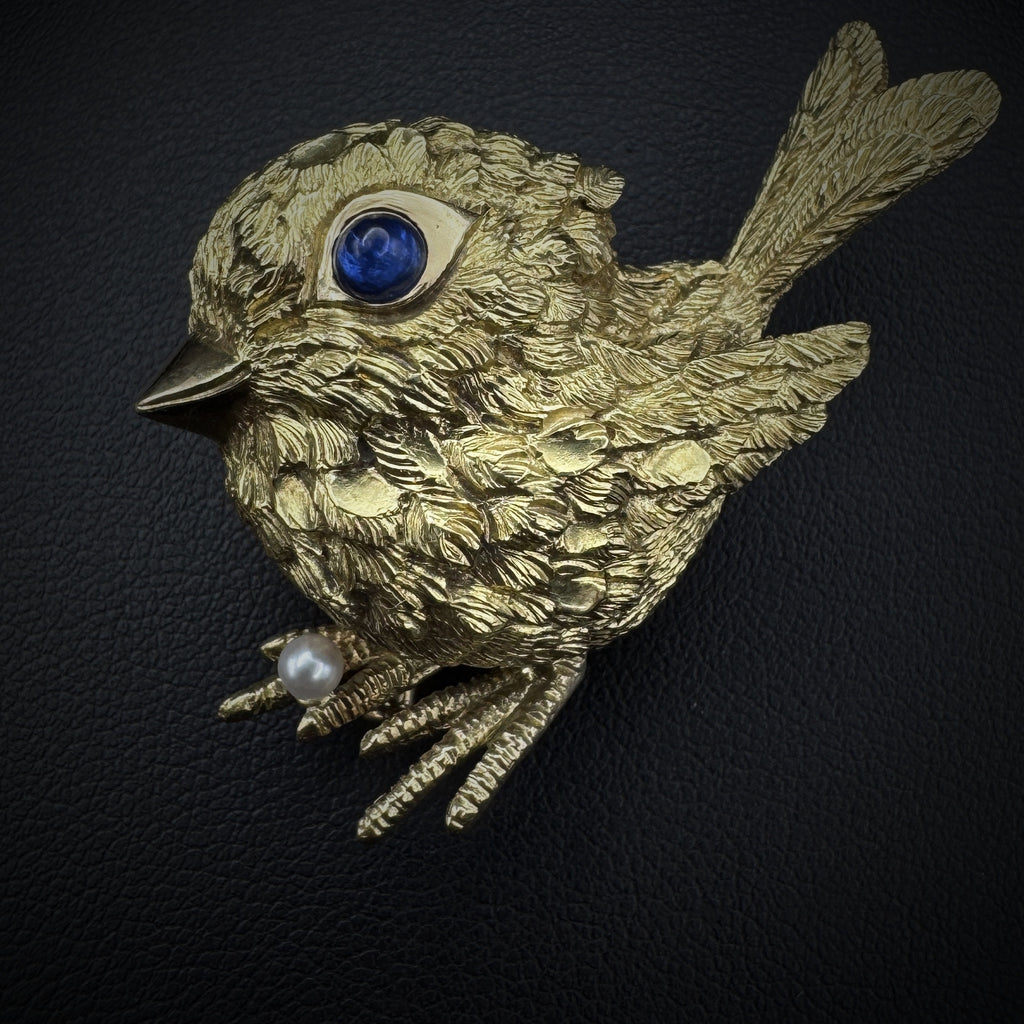 Van Cleef & Arpels 1960s "Bird" Sapphire/Pearl Brooch