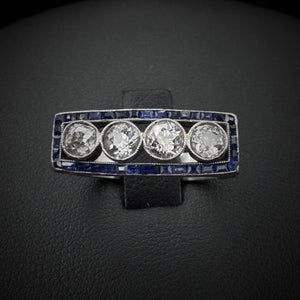 Art Deco "Bar" Sapphire & Diamonds Ring