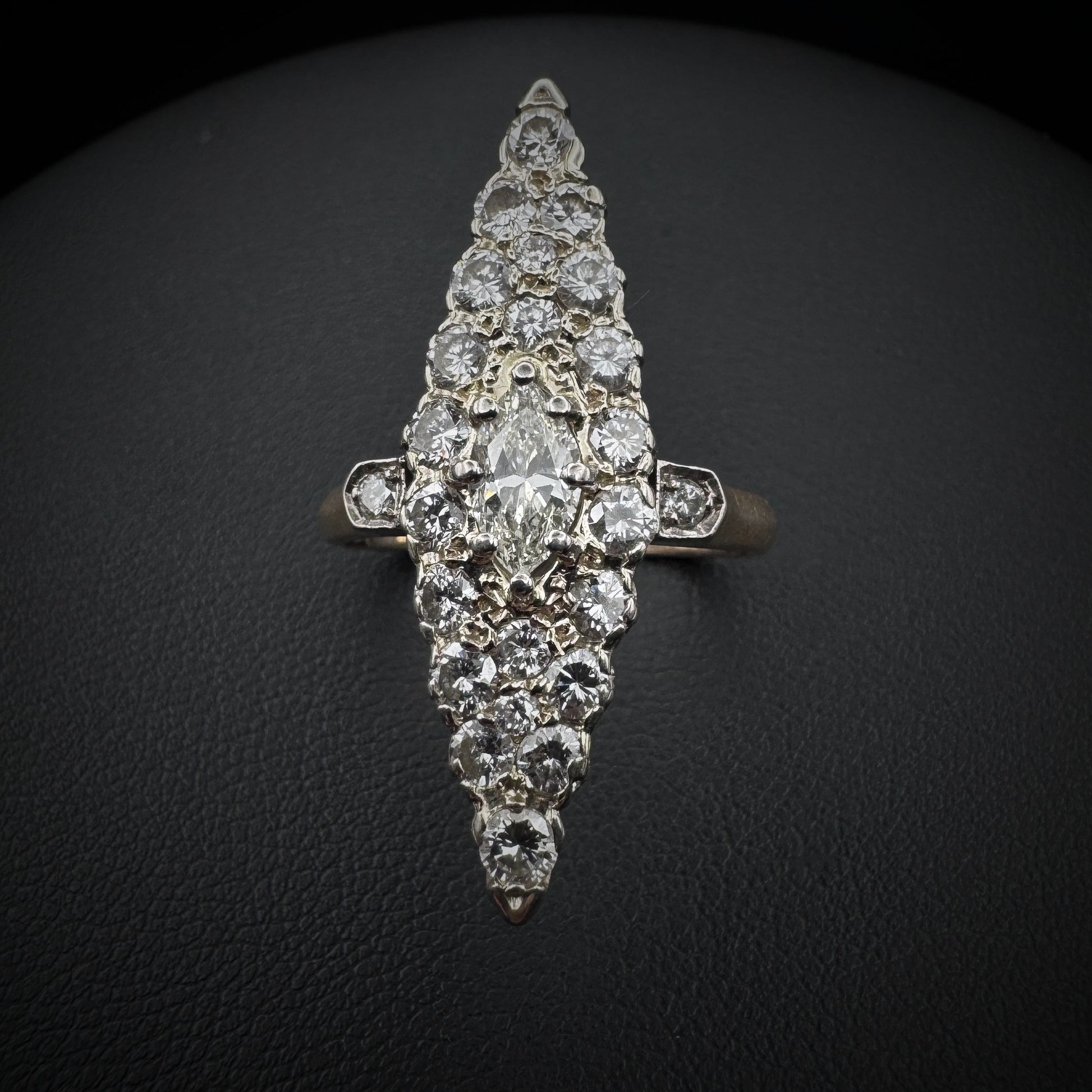 Art Nouveau Navette Diamond Gold Ring