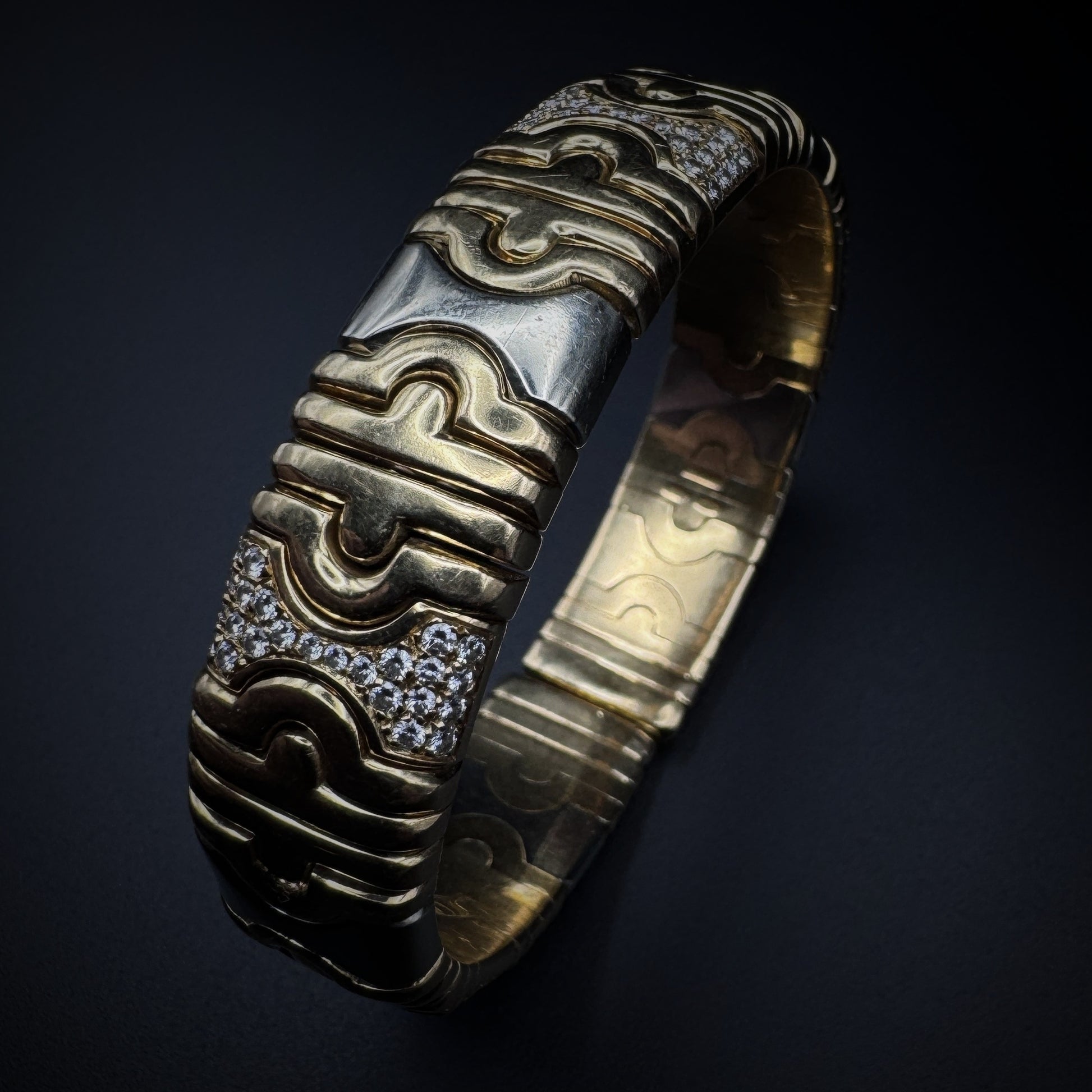 Bulgari 1980s "Parentesi" Diamond White & Yellow Gold Bangle