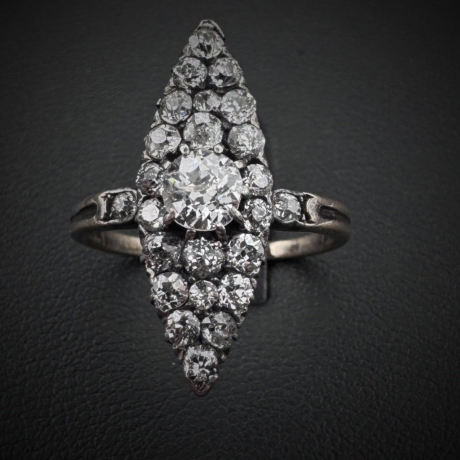 Victorian Era Navette Diamonds Gold Ring