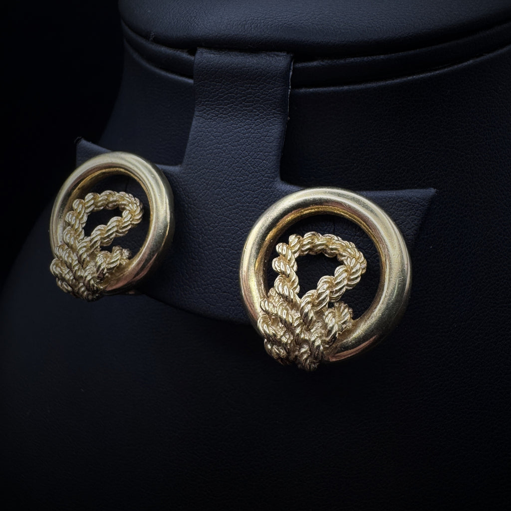 Hermès 1960s "Knot Circle" Gold Earclips