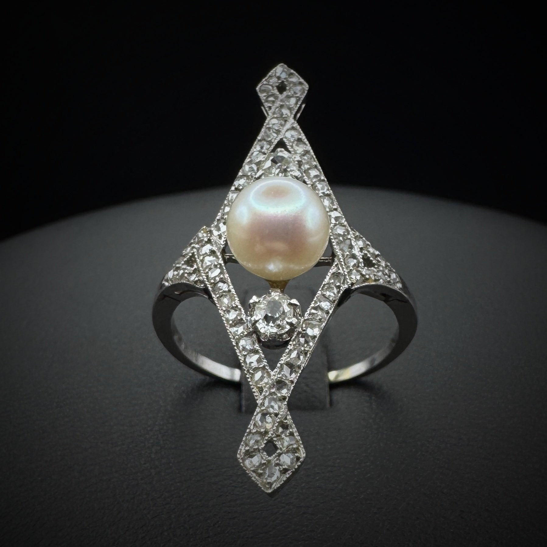 Art Deco Abstract Pearl & Diamonds RIng