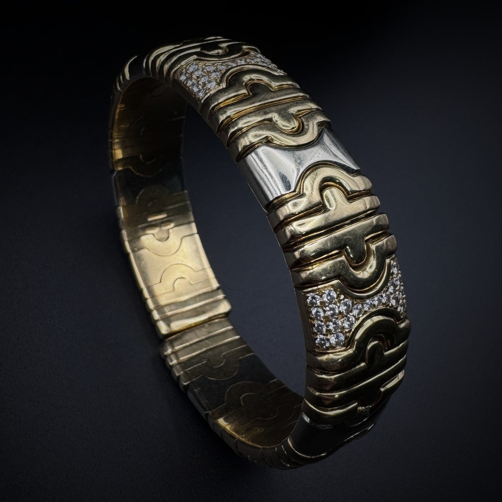 Bulgari 1980s "Parentesi" Diamond White & Yellow Gold Bangle