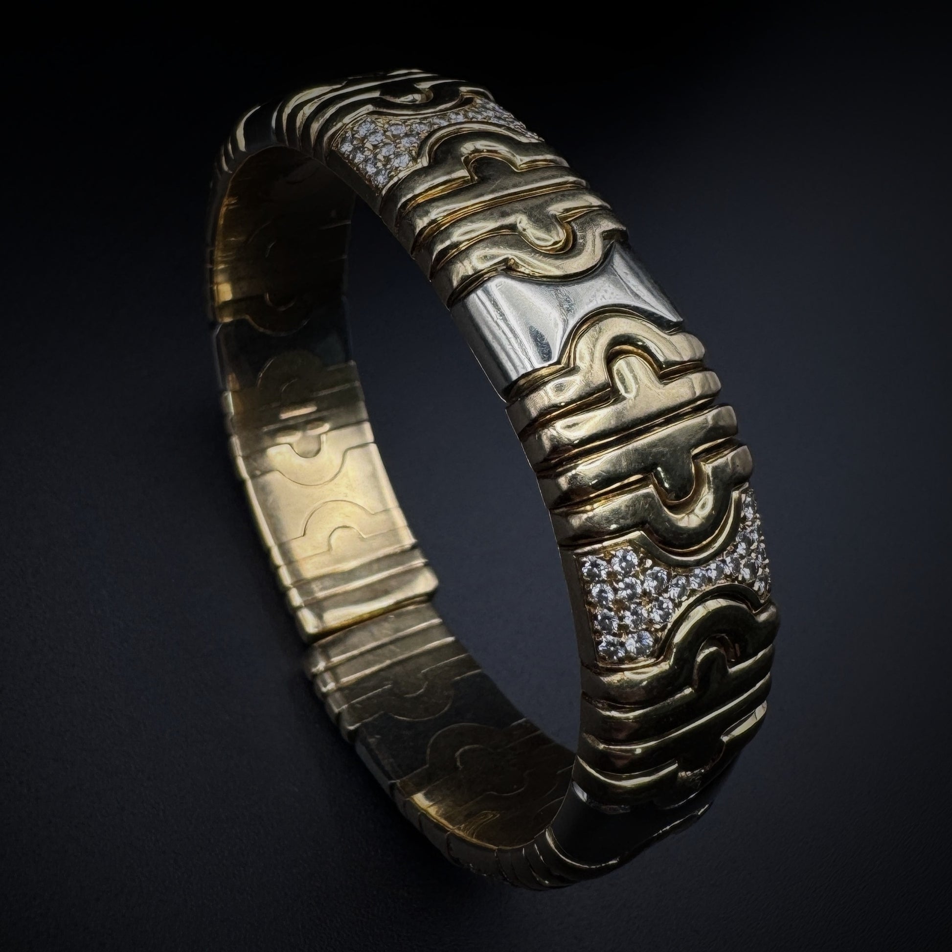 Bulgari 1980s "Parentesi" Diamond White & Yellow Gold Bangle