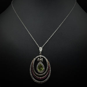 Art Nouveau "Suffragettes" Peridot/Ruby/Diamond Platinum Necklace