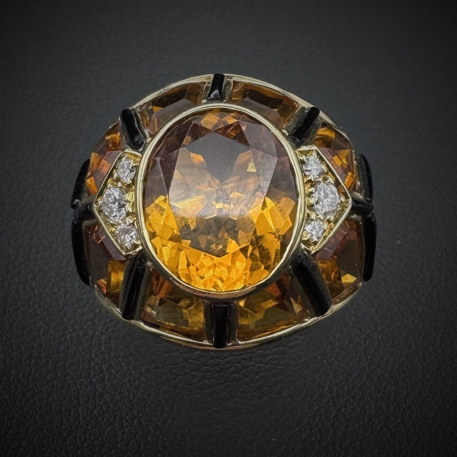 Vintage Artistic "Bombé" Citrine & Onyx Ring