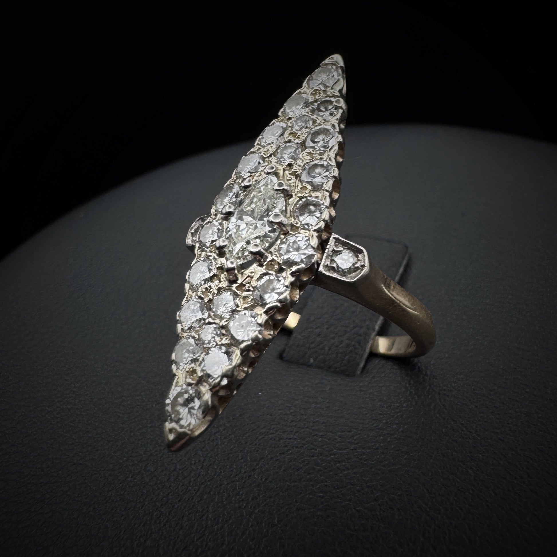 Art Nouveau Navette Diamond Gold Ring