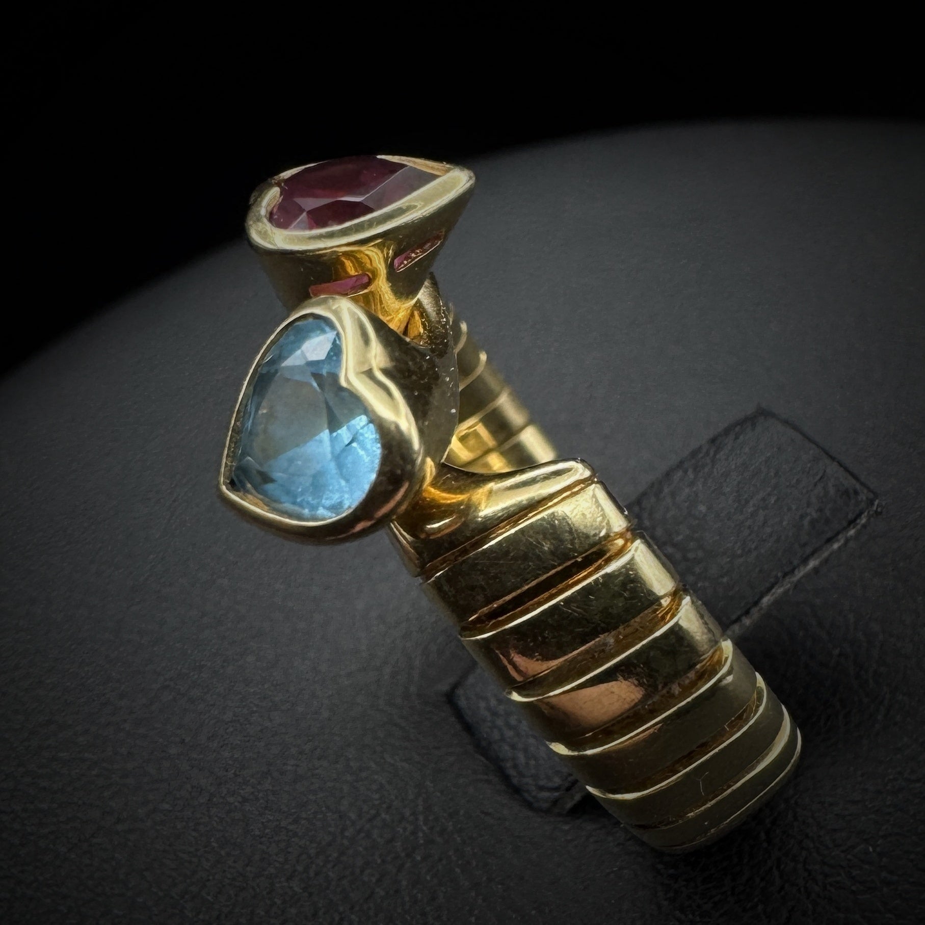 Bulgari "Tubogas Heart" Blue Topas & Red Tourmaline Ring