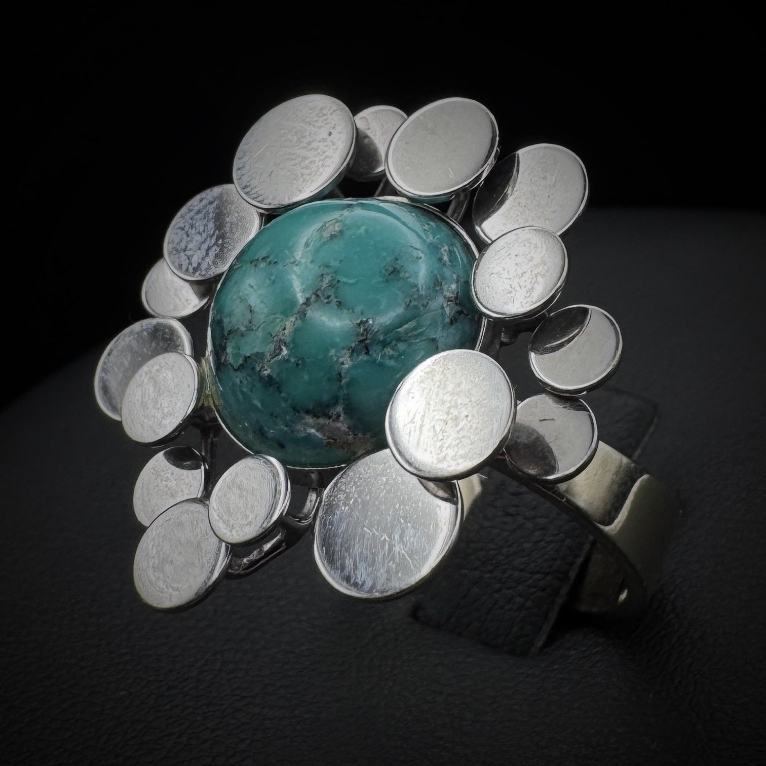 Vintage "Plates" Turquoise Whitegold Ring